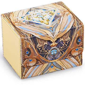 Uaono Card Deck Box For Yugioh, Trading Card Storage Box Holds 120+ Sleeved Commander Deck, Pu Leather Card Box Suits Tcg Magic Cards With 2 Dividers (Light Yellow,Puzzle)