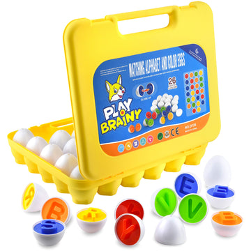 Play Brainy Montessori Alphabet Matching Eggs, 26 Pc. ABC Letter Set, Educational Early Learning Toys and Shape Recognition Sort