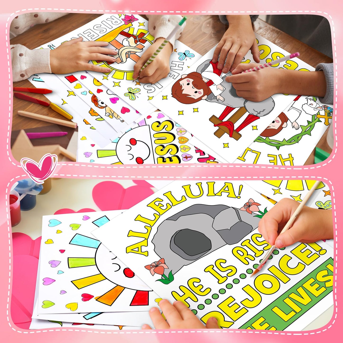 Zhanmai 30 Pcs Easter Color Your Own Funny Religious Posters DIY He Lives Easter Crafts Bulk Coloring Religious Cross Butterfly
