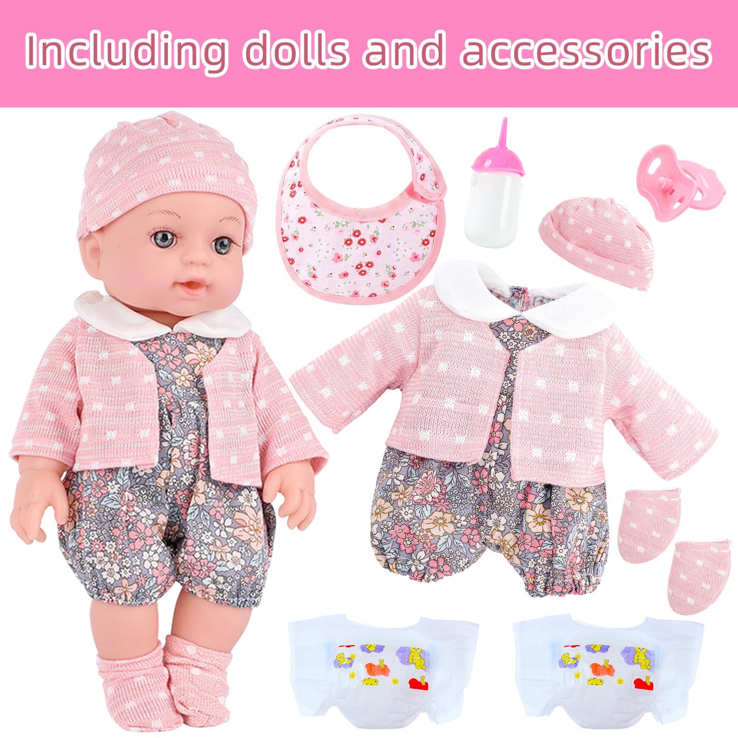 Uzidbto Realistic Baby Doll Set In Gift Box - 12 Inch Newborn Alive Baby Doll With Accessories And Clothes With Pacifier Feeding