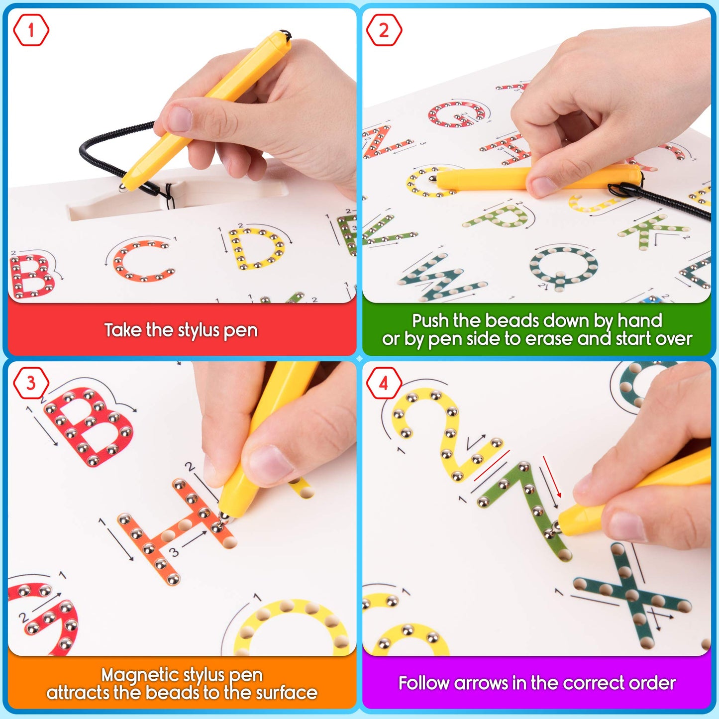 Povitrulya Magnetic Alphabet Tracing Board - Double-Sided Letters & Numbers, Small Multicolor STEM Toy for Writing & Handwriting Games