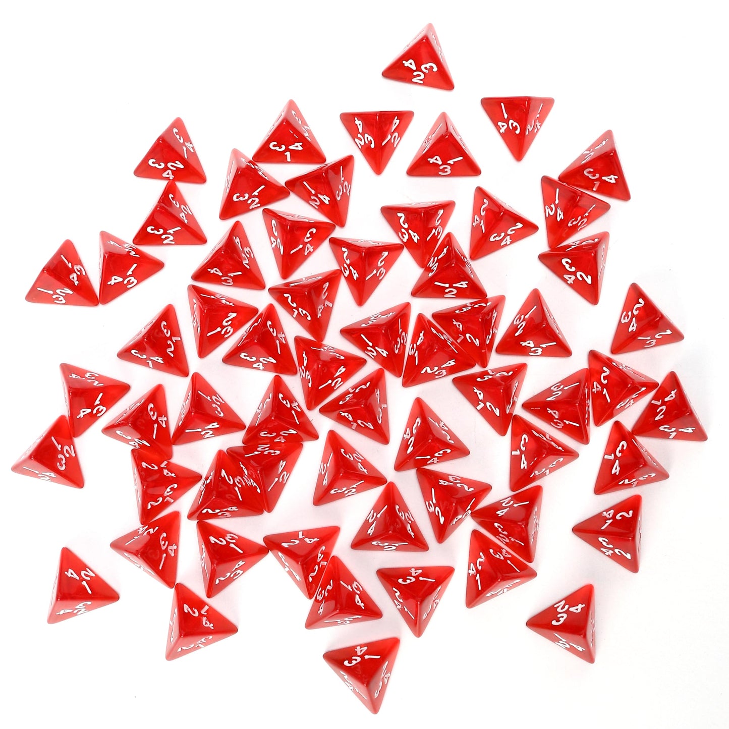 60PCS Red Four Sided D4 Dice for D&D TRPG Cup Games, Multi Gem Polyhedral Triangular Mini Acrylic Dice Set Suitable for Board Ta