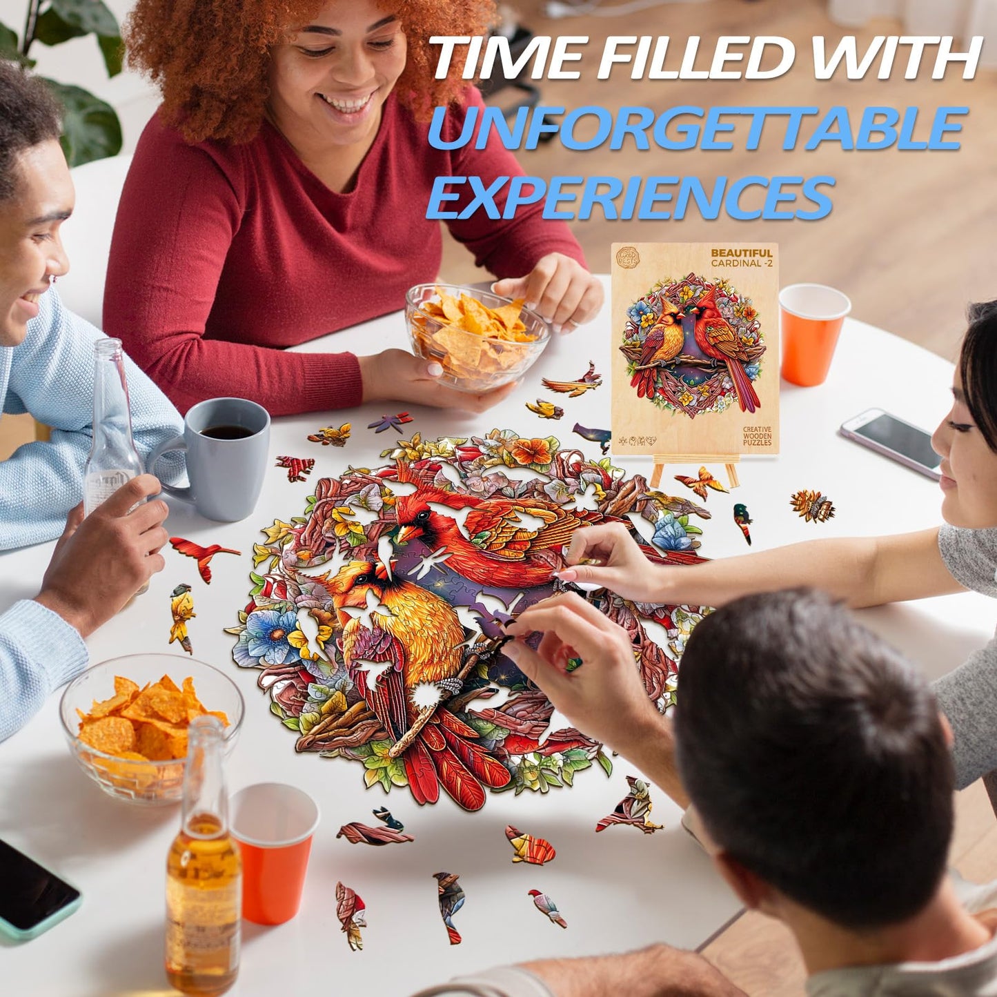 Wooden Puzzles For Adults, Wooden Cardinal Puzzle, 300 Pieces Puzzles For Adults, Birthday Gifts For Puzzle Lover, Family Puzzle Game (L-13.9 * 13.8In)