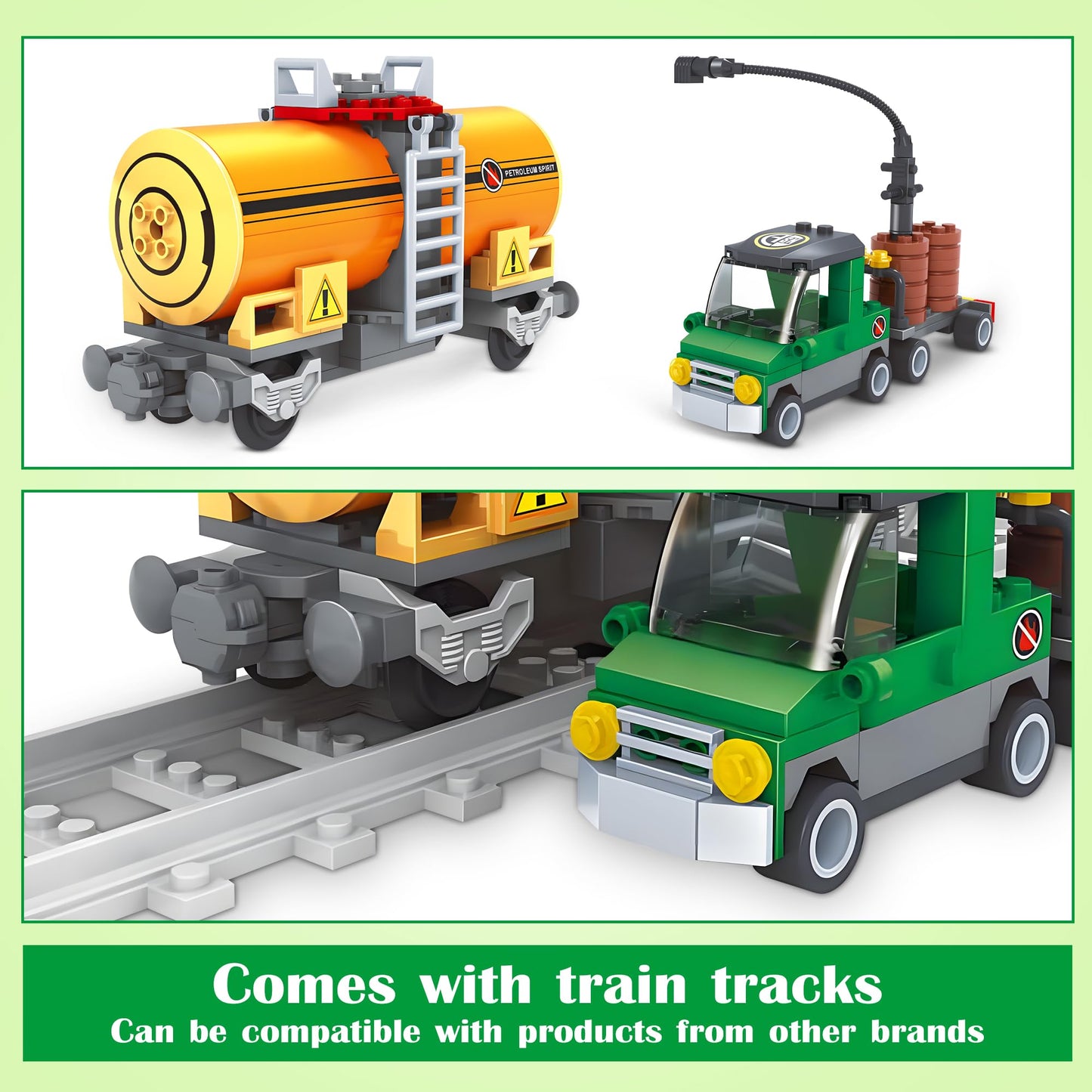 Finger Rock City Freight Train Car Building Toy Sets, Classic Tanker Car And Truck Cargo Train Model, 199 Pcs Moc Construction Toys For Train Lovers,Stem Gifts For Boys Girls 6 7 8+