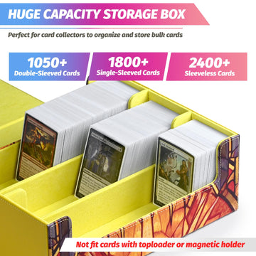 Uaono Card Storage Box For Mtg, Trading Card Deck Box Holds 1800+ With 6 Dividers, Leather Printing Magnetic Closure Card Storage Case Fits Tcg Ccg Sports Cards (Yellow, Sun)