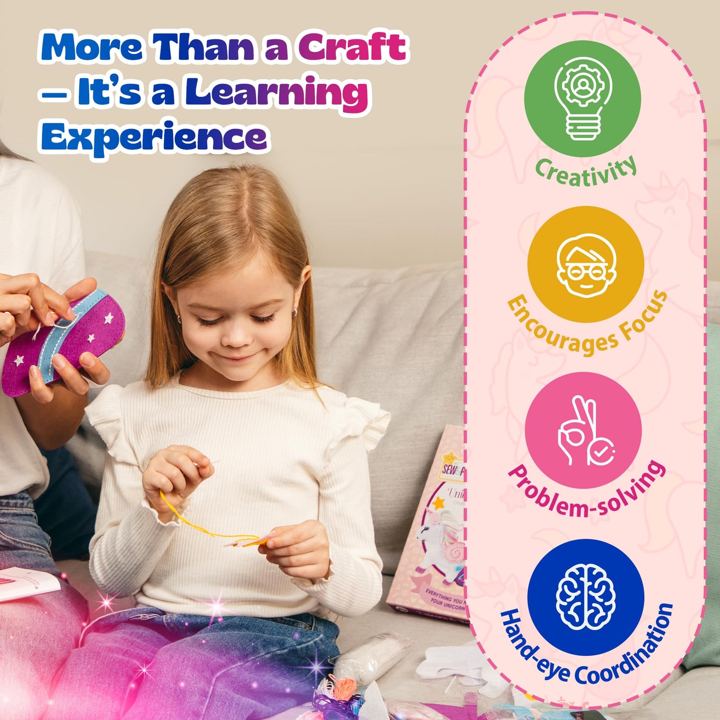 Pinwheel Crafts Beginner Sewing Kit for Kids Ages 5 6 7 8-12+ - Make Your Own Unicorn Purse Kids Sewing Kit - Play & Learn to Se