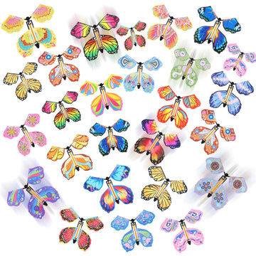 LOMIMOS 20PCS Magic Flying Butterflies  Wind Up Butterfly Gift Fairy Flying Toy for Kids Surprise Explosion Box Wedding Birthday Party Book Greeting Card(20 Styles)