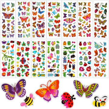 200 Counts 3D Animal Insect Small Stickers Sheets Bulk For Kids Toddlers, Foam Sticker Books For Kids