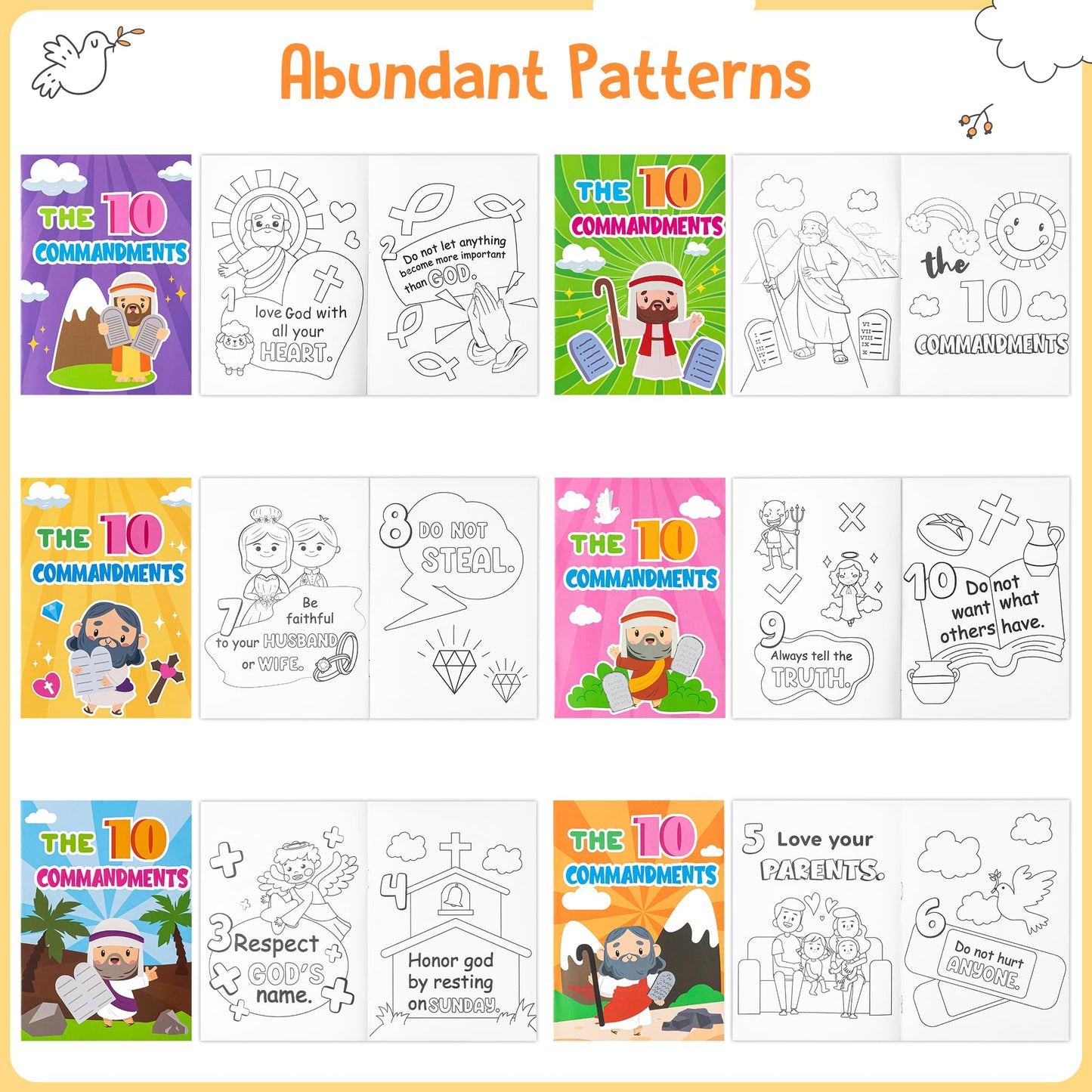 Japbor The Ten Commandments Coloring Books - 24Pcs Christian Coloring Books Bulk 10 Commandments Crafts For Kids, Religious Part
