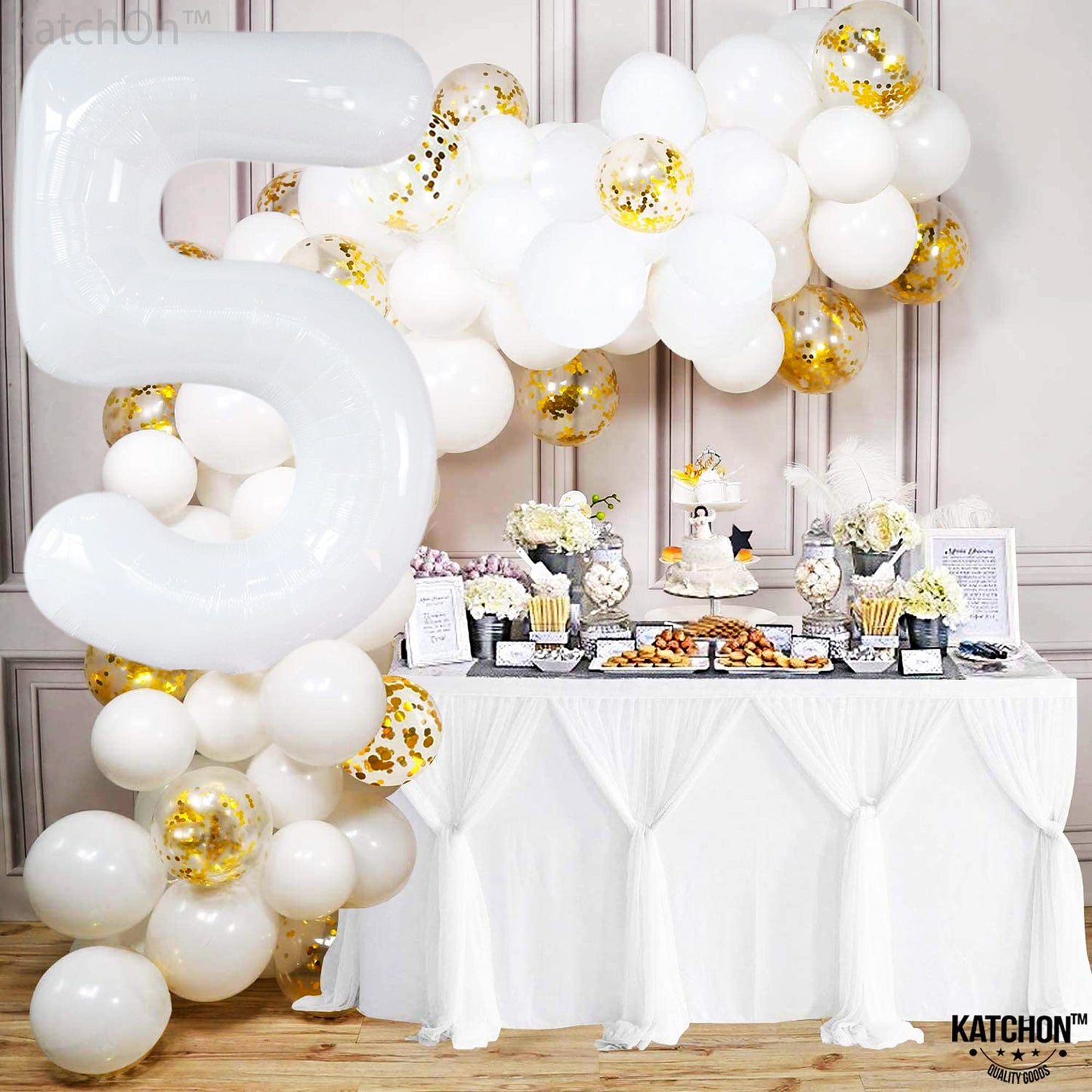 White Number 5 Balloons For 5Th Birthday Decorations - Large 40 Inch 5Th Birthday Balloons Decorations | Foil White 5 Balloon Number For 5 Year Old Birthday, Anniversary, 5Th Birthday Party Supplies