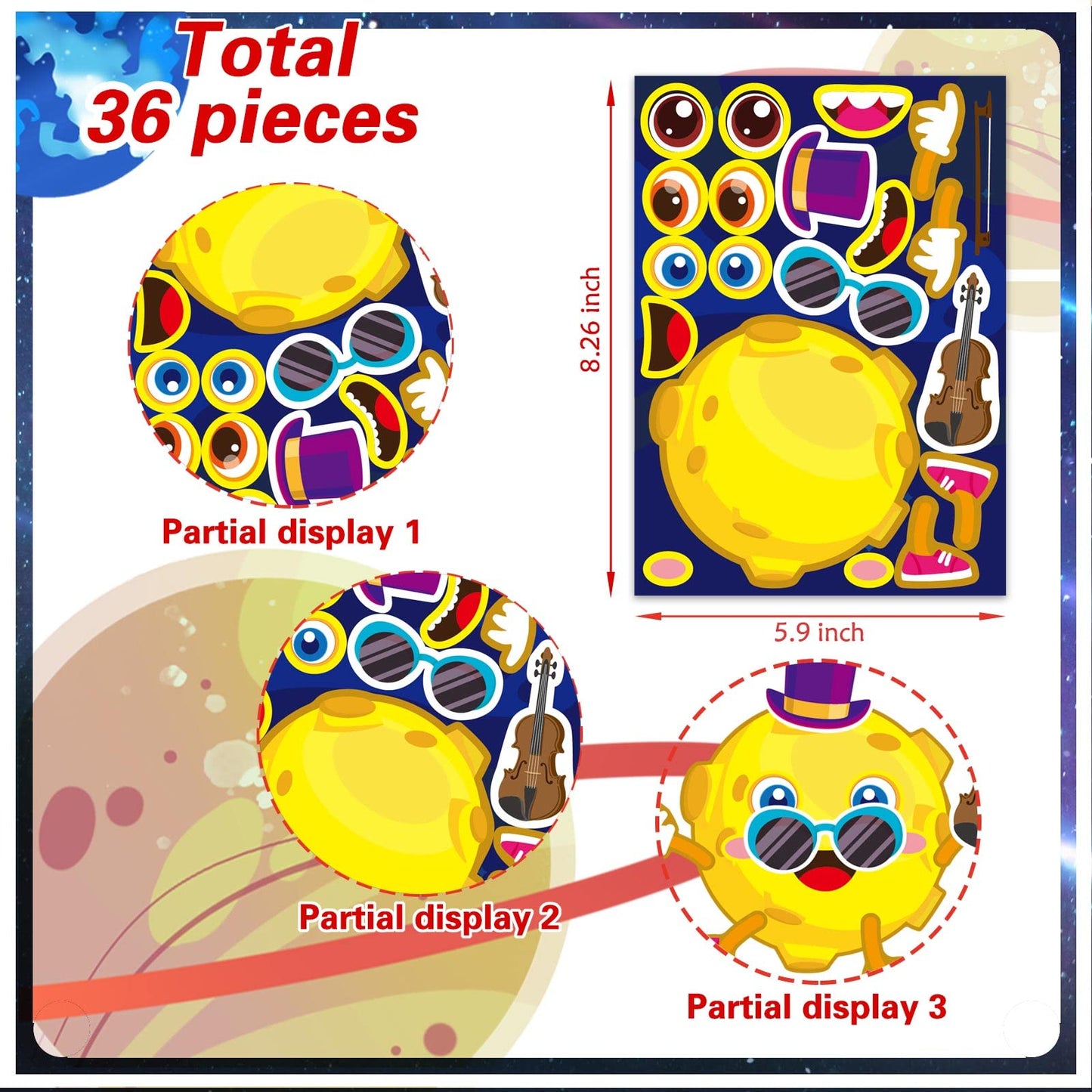 24 Sheets Space Stickers For Kids Make Your Own Astronaut Stickers, Make A Face Planet Stickers Mix Of Alien, Rocket, Ship And M