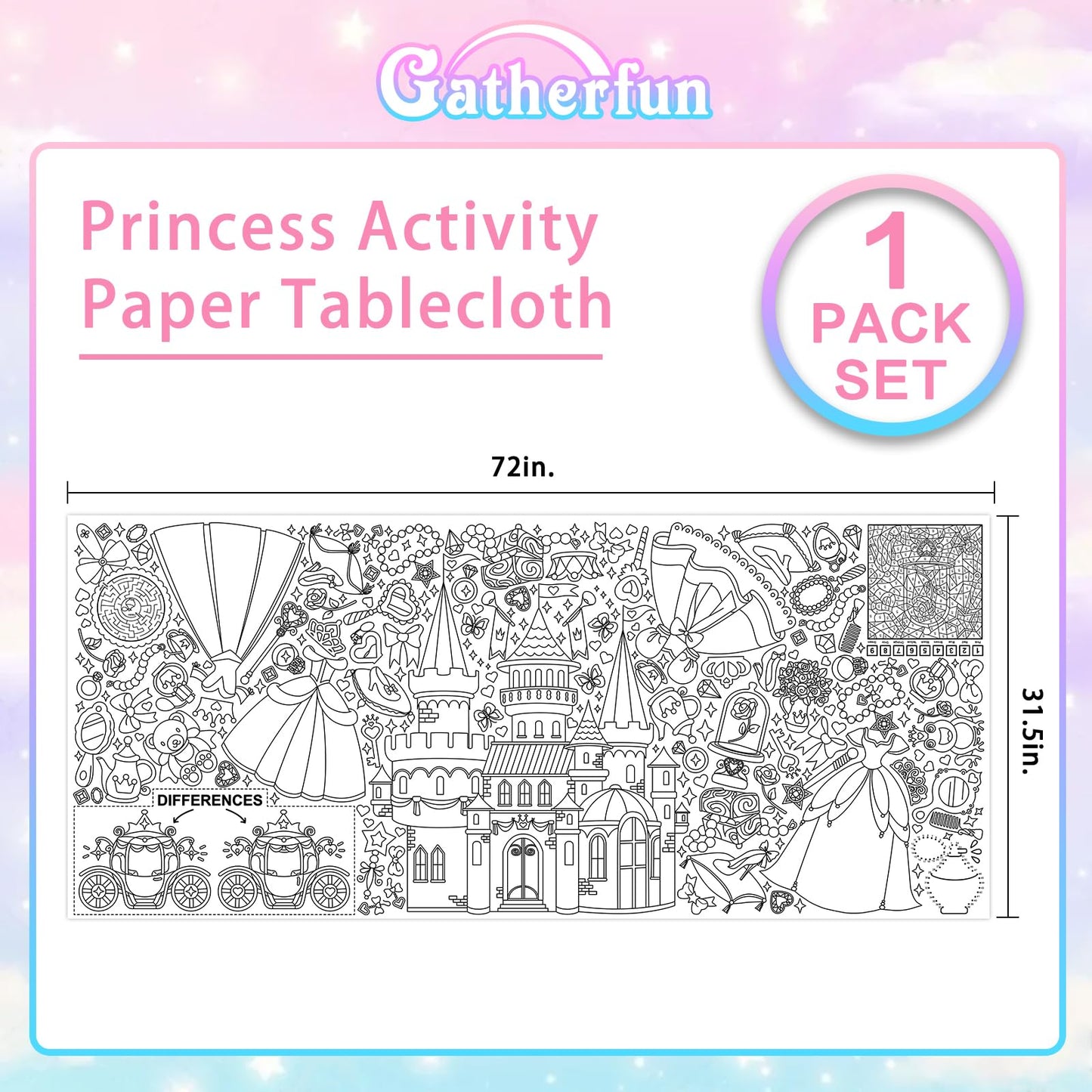 Gatherfun Princess Party Giant Coloring Poster - 31.5X 72 Inches - Versatile Classroom Wall D  Cor & Princess Birthday Activity