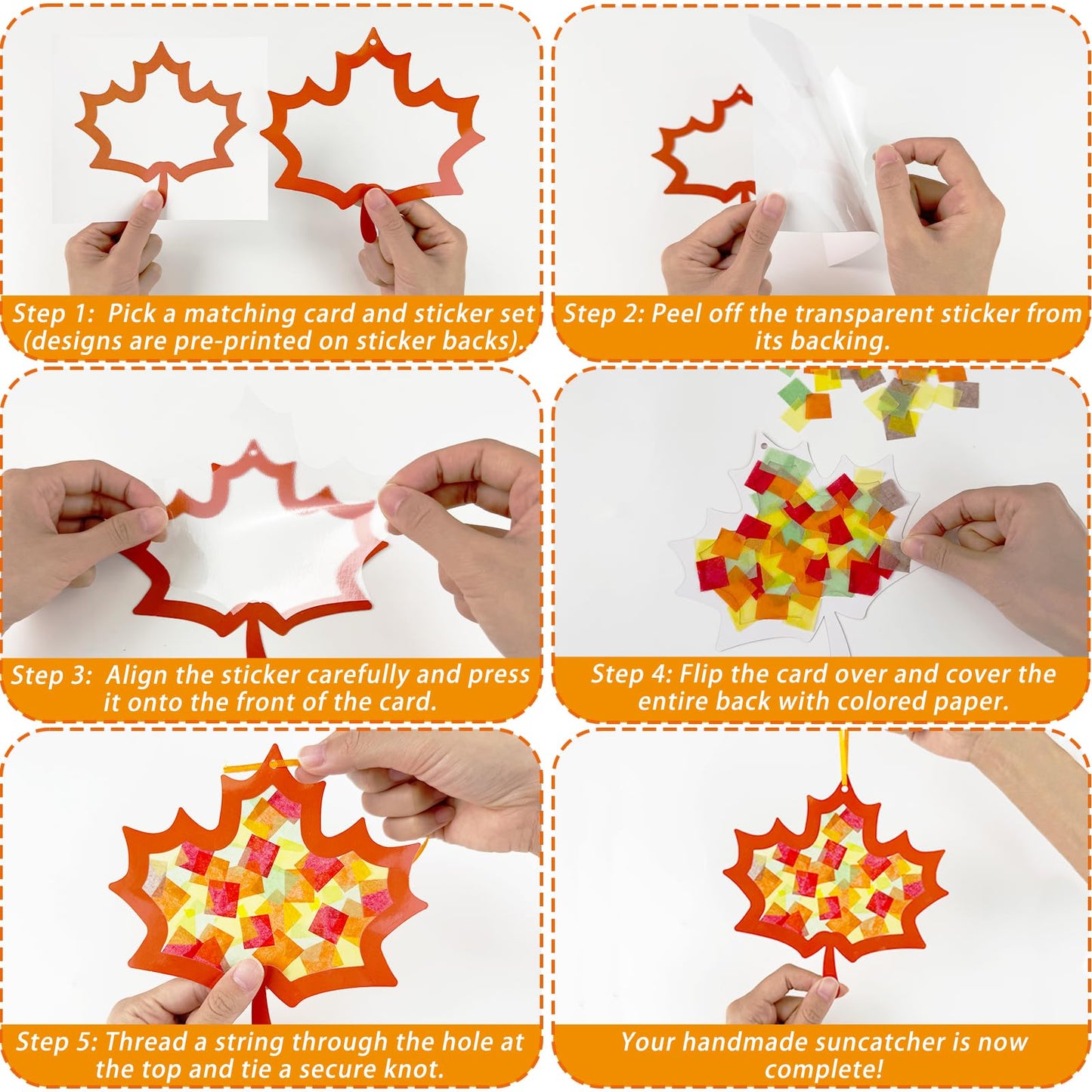 Kepeel 42 Packs Fall Leaf Suncatchers Crafts for Kids, Thanksgiving Leaf Tissue Art Crafts DIY Autumn Maple Leaves Kit Bulk Gift