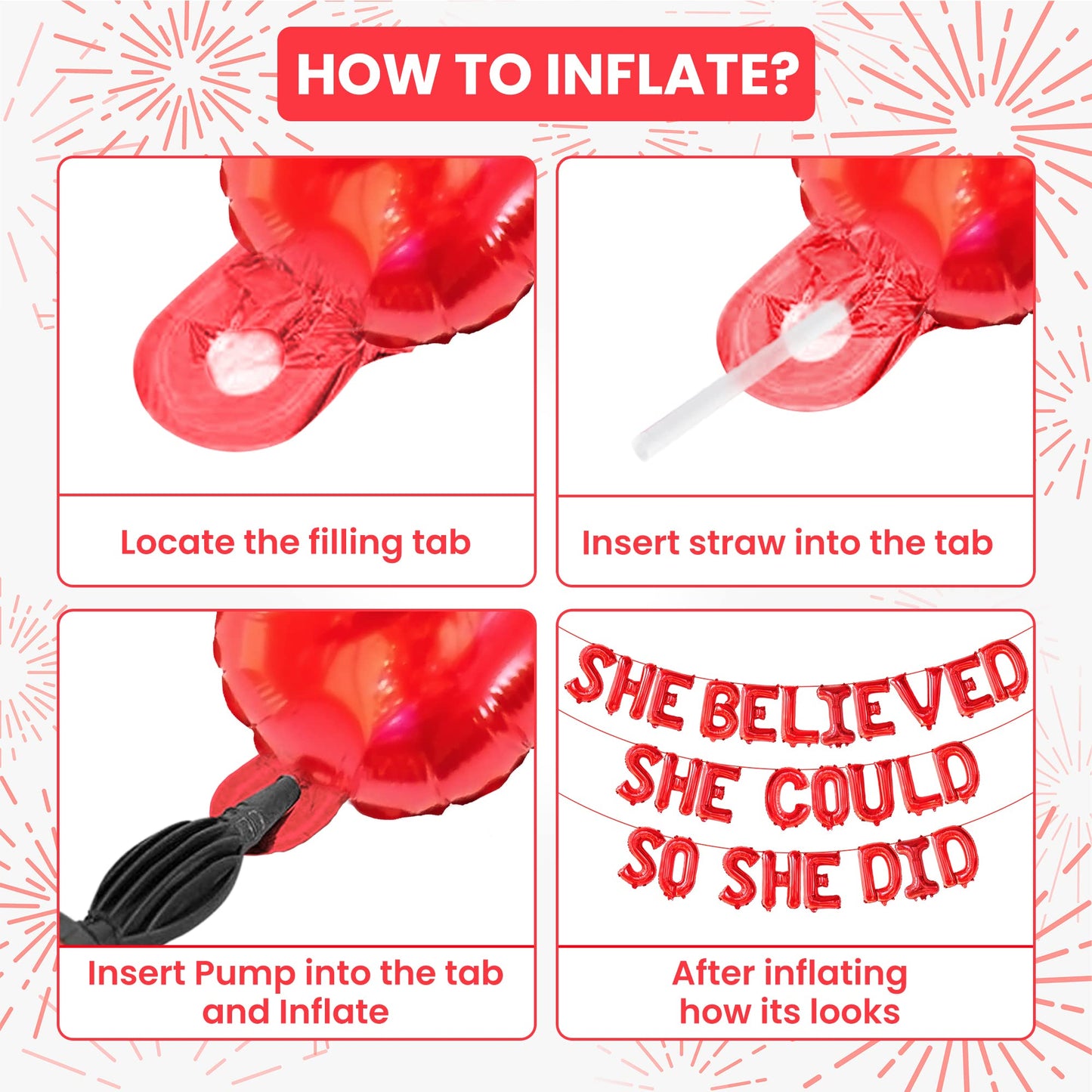 Katchon, Red She Believed She Could So She Did Balloons - 16 Inch | Congrats Balloons For Congratulations Decorations | Graduation Balloons Class Of 2025 For Graduation Decorations Class Of 2025