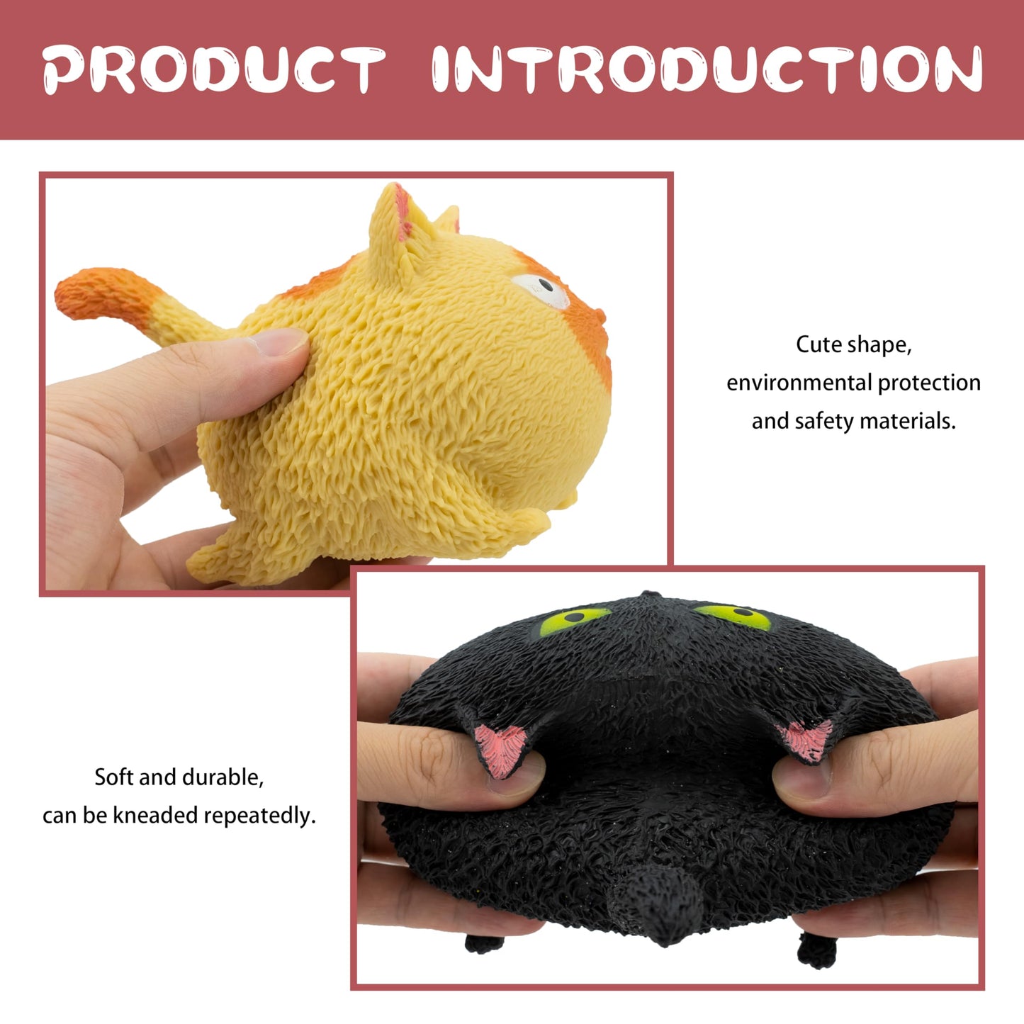 AWANGLUO Squishy Fidget Cat-Shaped Stress Toy, TPR, Black & White, Model HOTTOY01, Anxiety Relief for Kids & Adults