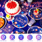 Norme 176 Pcs Navy Blue and Rose Gold Birthday Tableware Set Birthday Decoration Includes Tablecloth Paper Plates Napkins Paper