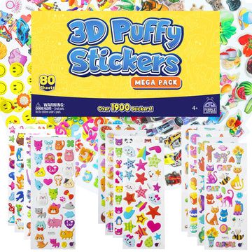 Purple Ladybug 1900 Small Puffy Stickers For Kids 4-8 - 80 Foam Sticker Sheets, Fun 3D Stickers For Crafts & Travel Activities, Road Trip Essentials & Toys