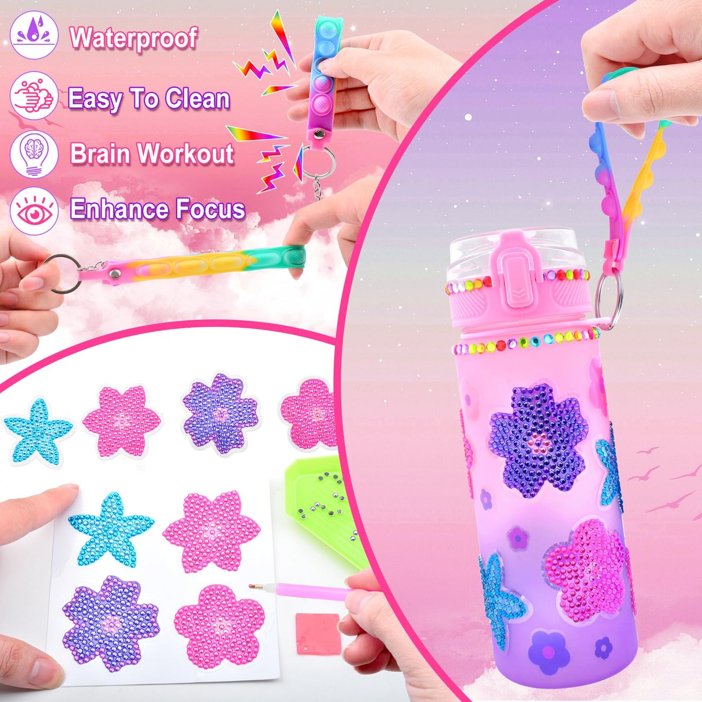 ASIOWELY Decorate Your Own Water Bottle Kits for Girls Age 4-12, Flower Diamond Painting Art and Crafts Gift for Boys Age 4-6-8-