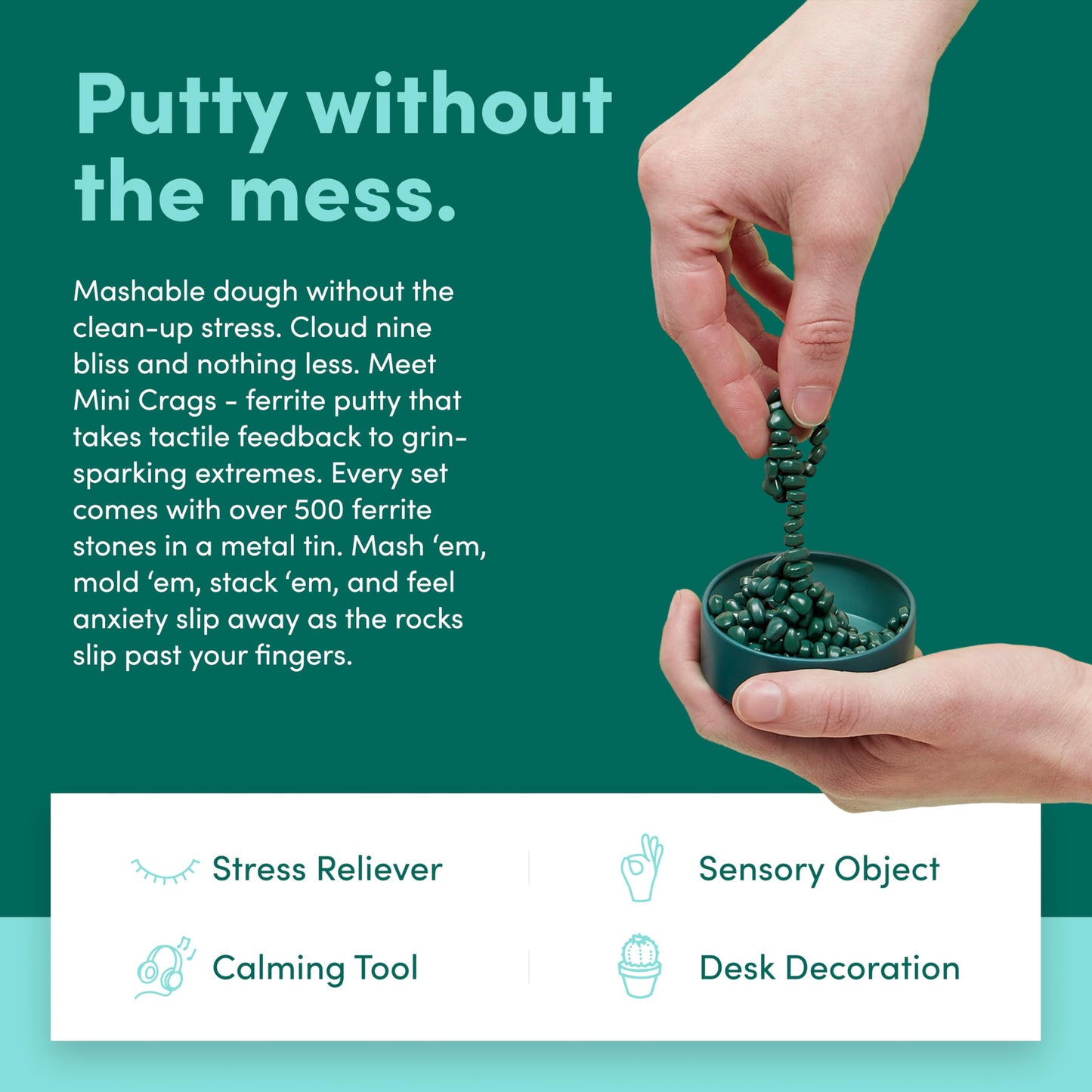 Speks Crags Ferrite Putty, 150+ Ferrite Stones In A Tin, Fidget Toy For Adults & Teens 14+, Desk Toy For Office, Christmas Gift, Holiday Stocking Stuffer, Stress Relief Present | Matte Jade, Small
