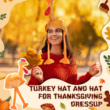 Jamntower 2 Pcs Thanksgiving Plush Turkey Hat Funny Cap Thanksgiving Party Cosplay Costume Accessory for Women Men Halloween(Bro