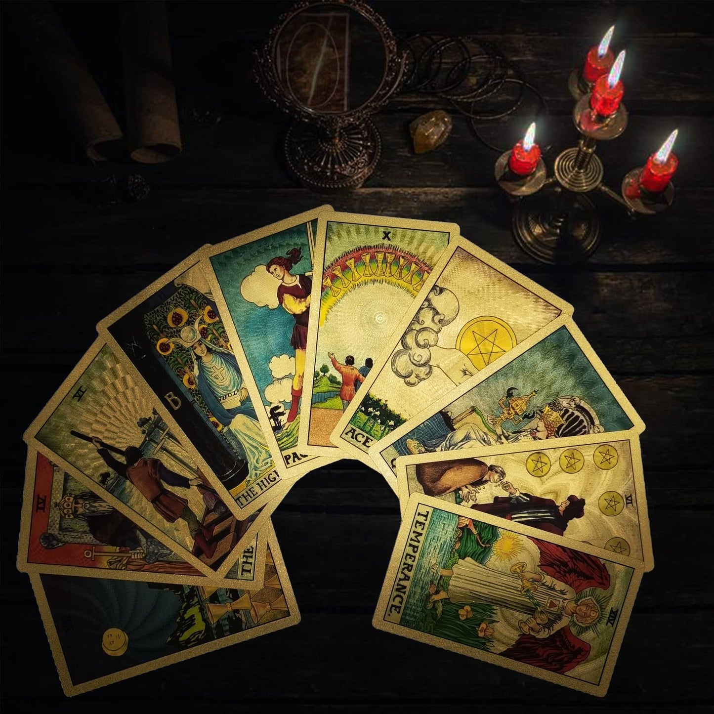 Smoostart 78 Tarot Cards With Guidebook, Pvc Waterproof Anti-Wrinkle Luxury Gold Foil Classic Tarot Cards Deck With Exquisite Bo