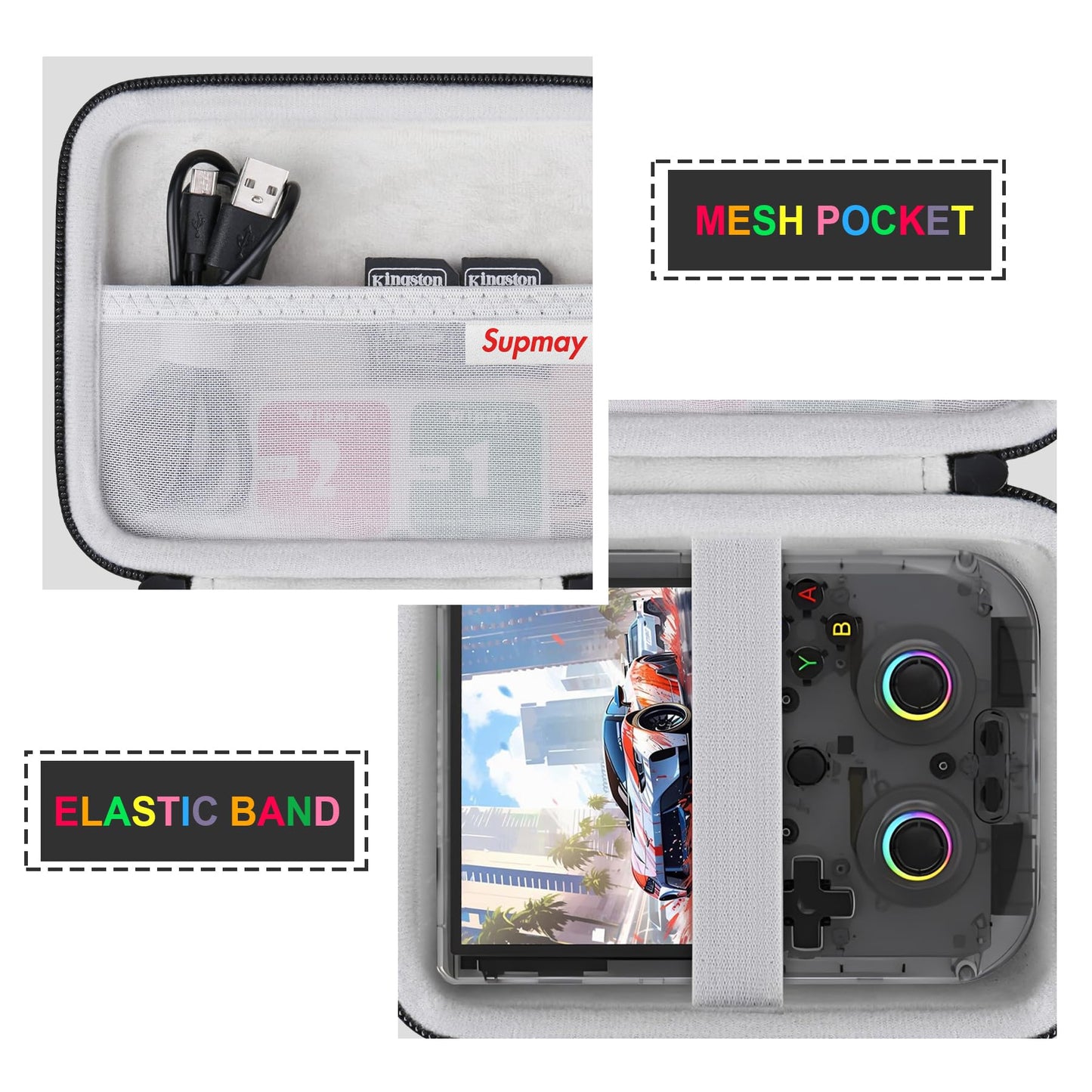 Supmay Hard Carrying Case for RG406V/ RG405V Handheld Game Console  Retro Game Protective Case with Zipper Mesh Pocket for SD Card  USB Charging Cable  User Manual  Black