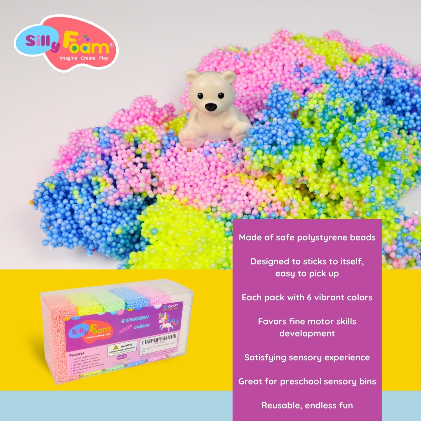 Silly Foam, Creative Modeling Foam Beads, 2-Pack Neon Pastel Colors, Perfect For Preschool And Kids, Arts, Crafts, Sensory Play,