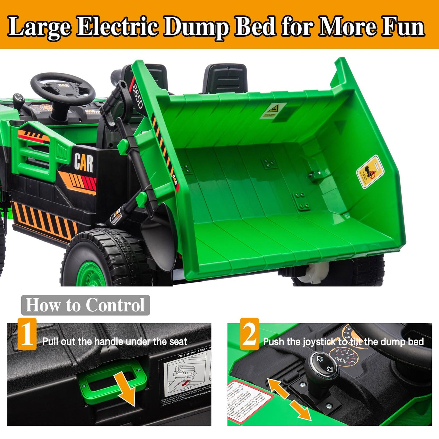 Nitoess 24V Ride On Dump Truck, 4Wd Kids Car With Remote Control, Electric Dump Bed And Shovel, Ride On Construction Vehicles 4X
