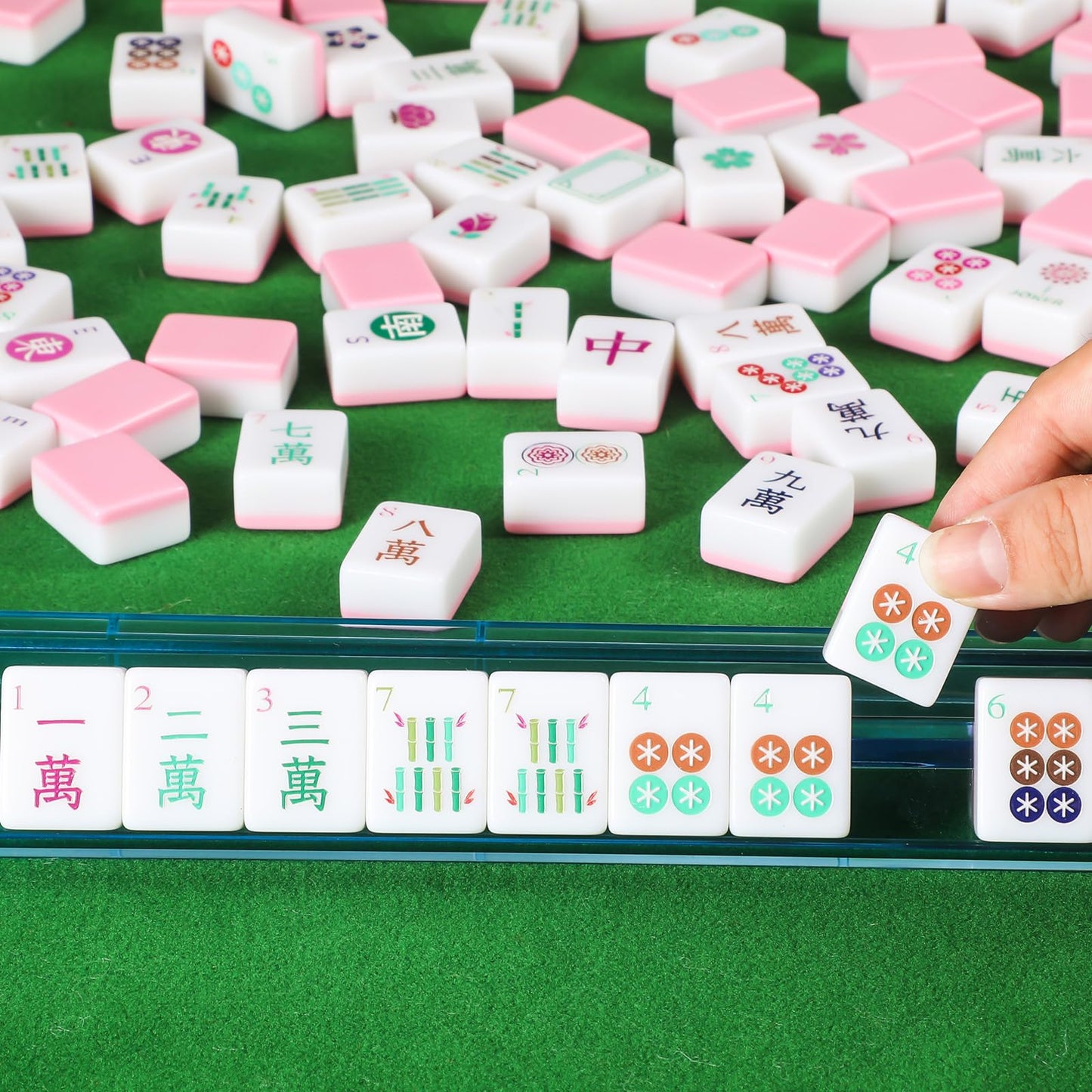 Arrowbash American Mahjong Set - 160 Hand Carved Tiles, 1.2" Size, Pink, Model TEA-Arrowbash-3136 for Social Parties and Gifts