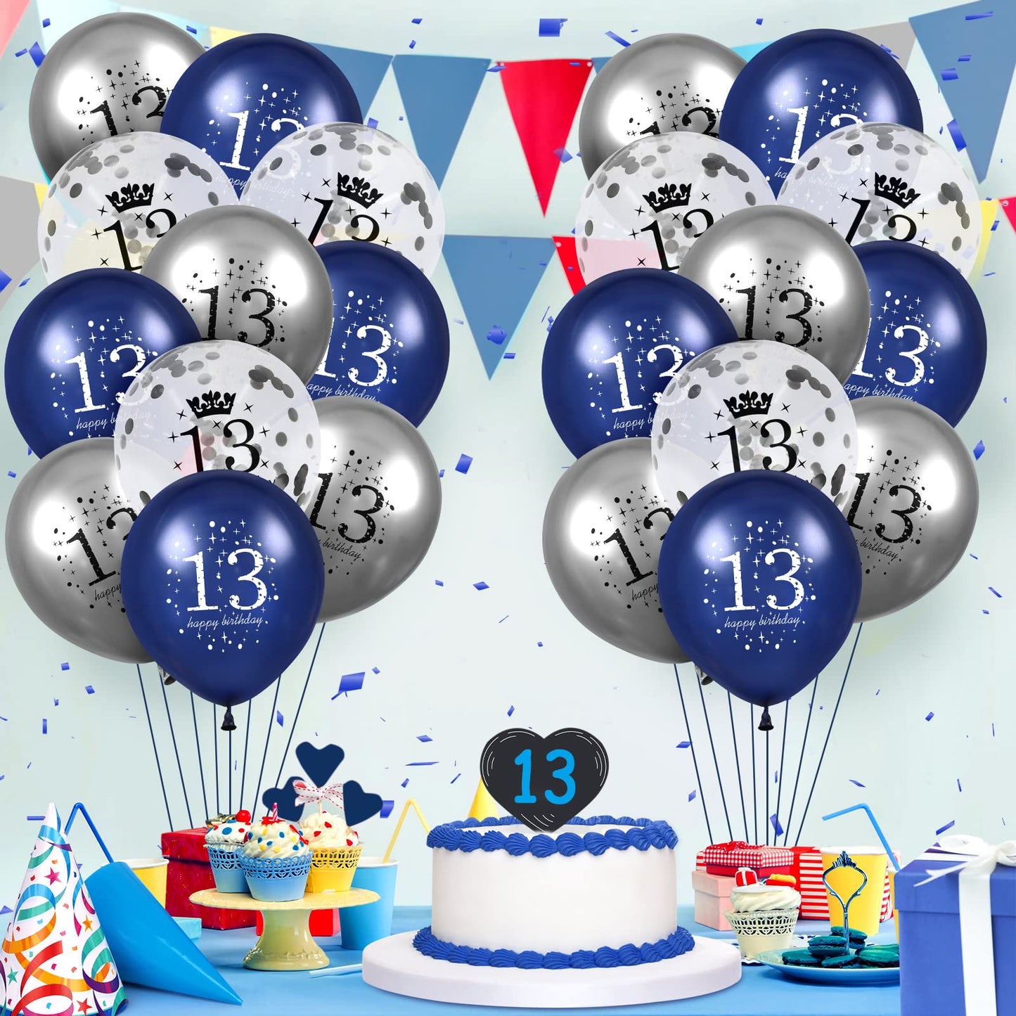 13Th Birthday Balloons, 15 Pcs Navy Blue Silver 13Th Birthday Balloons For Boys Girls Blue Happy 13Th Birthday Party Decorations Balloons Decor 12 Inches