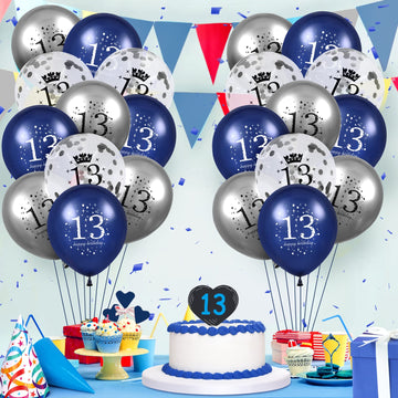 13Th Birthday Balloons, 15 Pcs Navy Blue Silver 13Th Birthday Balloons For Boys Girls Blue Happy 13Th Birthday Party Decorations Balloons Decor 12 Inches