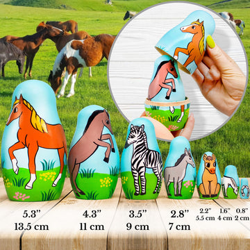 Aevvv Horse Nesting Dolls Set Of 7 Pcs - Donkey Gifts - Zebra Gifts - Horse Decor - Gifts For Horse Lovers
