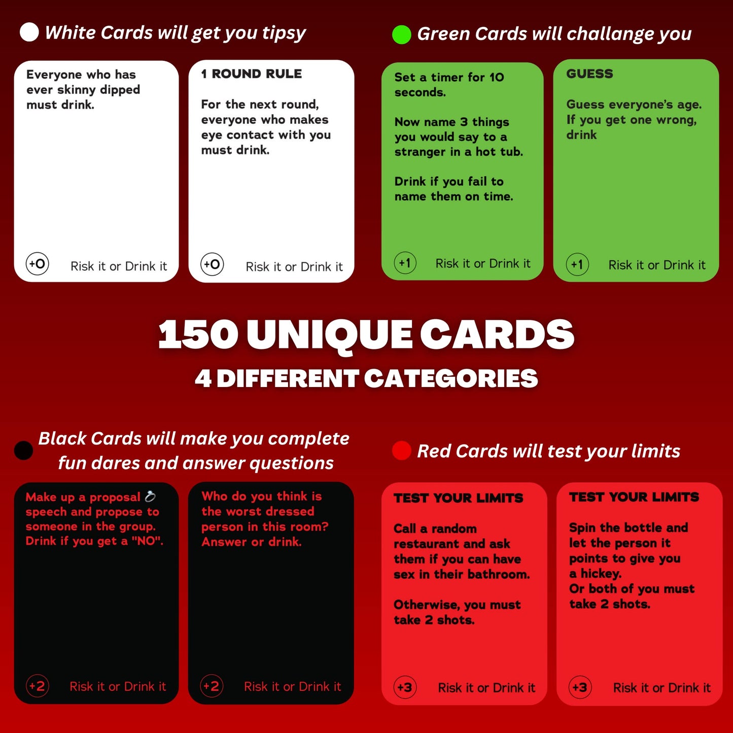 Fun Drinking Game for Parties: 150 Hilarious Dares & Risky Questions for mature-themeds Games Nights - mature-themed Cards for Party Pregames  College or Bachelorette