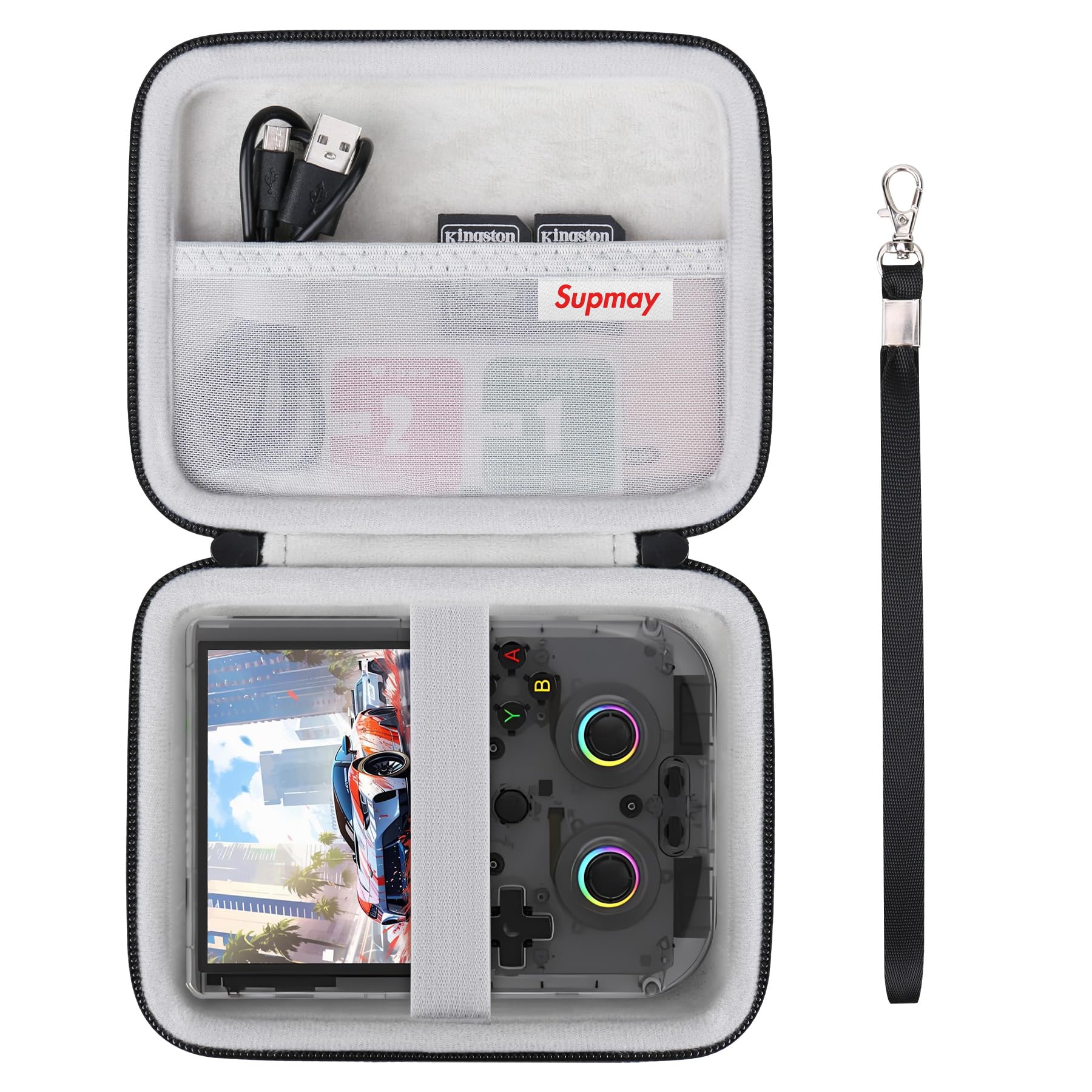Supmay Hard Carrying Case for RG406V/ RG405V Handheld Game Console  Retro Game Protective Case with Zipper Mesh Pocket for SD Card  USB Charging Cable  User Manual  Black