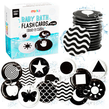 Merka High Contrast Baby Toys For Newborn Mold Free Bath Toys Black And White Cards For Babies Set Of 30 Floating Flashcards Sen