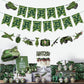 Zwiebeco Birthday Party Decoration Supplies - Green Camo Happy Birthday Banner Sign Hanging Green Paper Bunting Garland Banner F