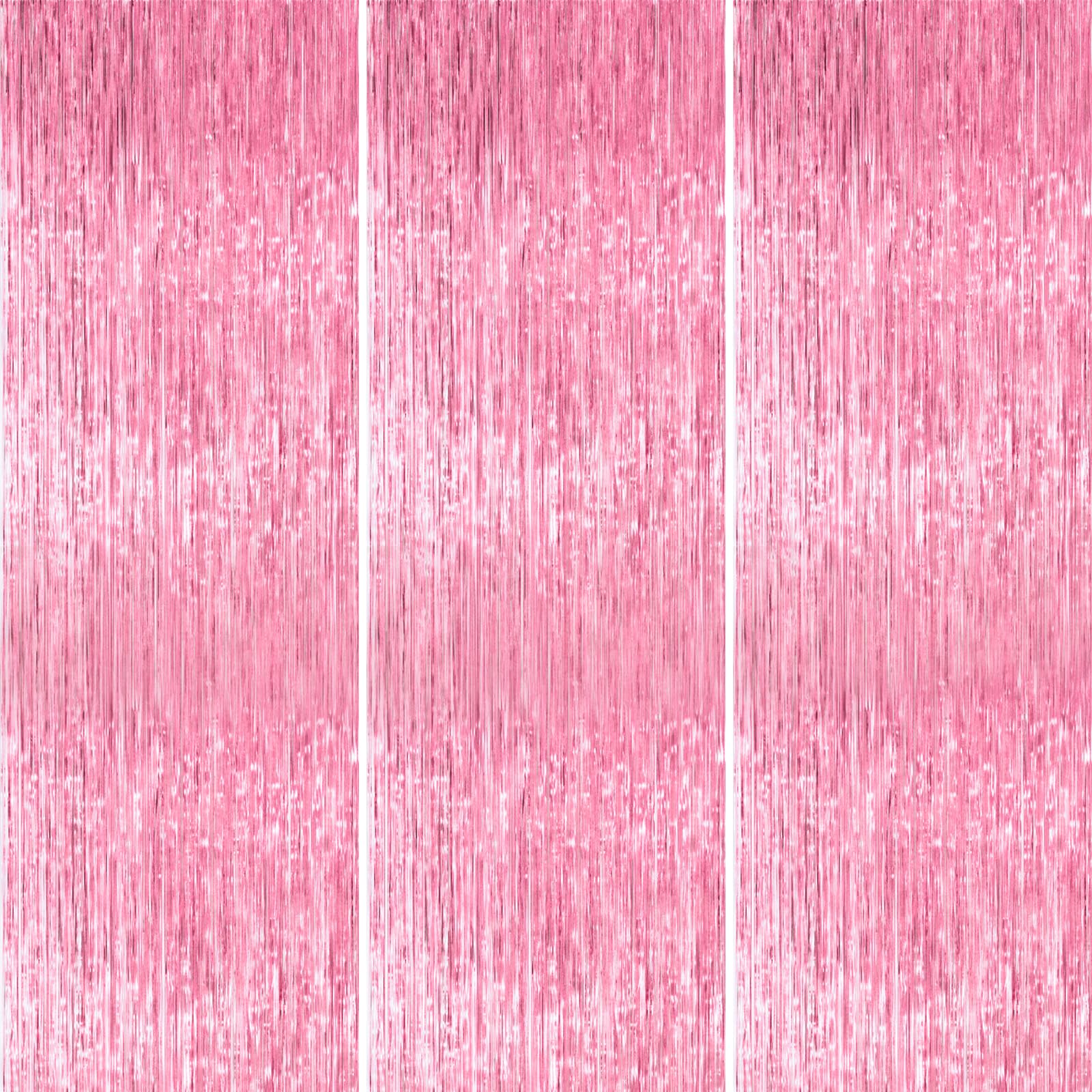 PartyWoo Pink Streamers Foil Fringe Curtain Backdrop 3Pcs 8.2ft Pastel Baby Light Pink Tinsel Backdrop for Princess Girls Baby S
