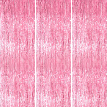 PartyWoo Pink Streamers Foil Fringe Curtain Backdrop 3Pcs 8.2ft Pastel Baby Light Pink Tinsel Backdrop for Princess Girls Baby S