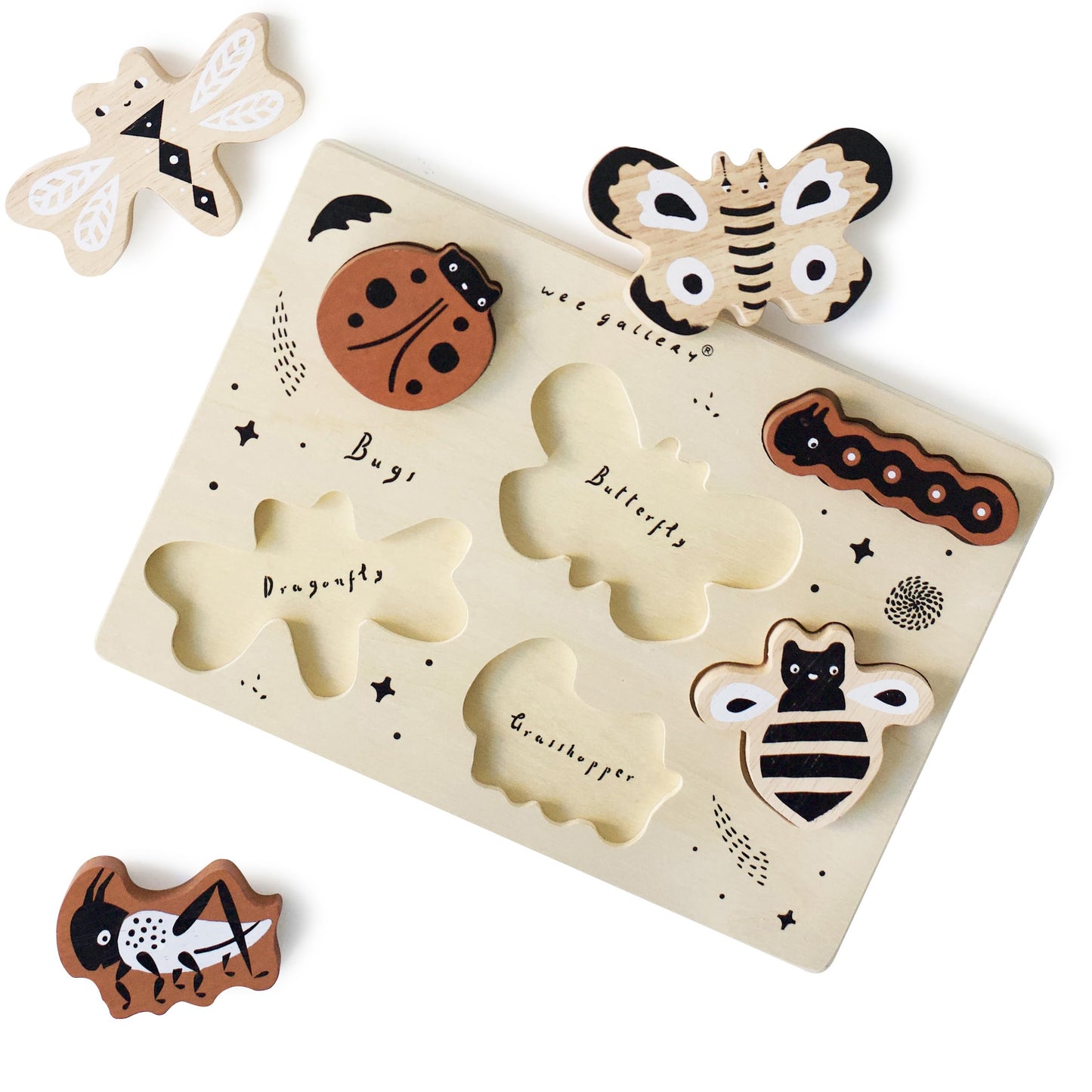 Wee Gallery Wooden Animals Tray Puzzle - Montessori Educational Toy for Kids, Rubberwood, Ages 2-4, Motor Skills Development