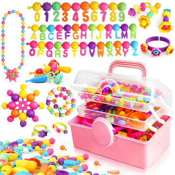 Funzbo 850Pcs Pop Beads - Jewelry Making Kit For 3 4 5 6 7 8 Year Old Little Girls, Arts And Crafts Toys For Kids, Necklace Bracelet Ring Hairband Creativity Snap Set Easter Holidays Birthday Gifts