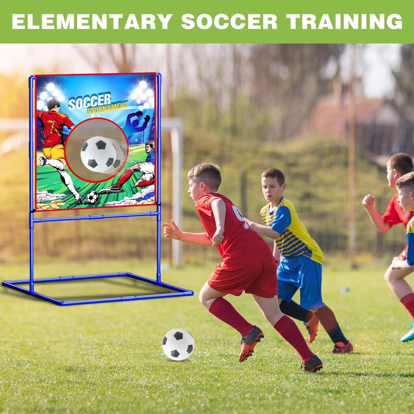 VATOS 2 in 1 Football Toss Target Games and Soccer Toy for Kids  tossing Target Double-Sided Goal with 2 Inflatable Footballs & 2 Soccer Balls  Indoor Outdoor Back to School Activity Toy Gift