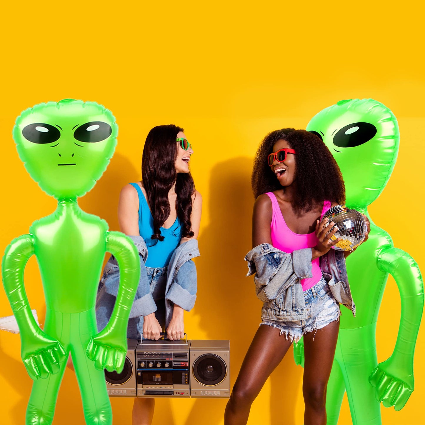 Haconba 4 Pack 67 Inch Giant Inflatable Alien Green Blow Up Alien Jumbo Inflatable Aliens for Alien Theme Party Halloween Home D