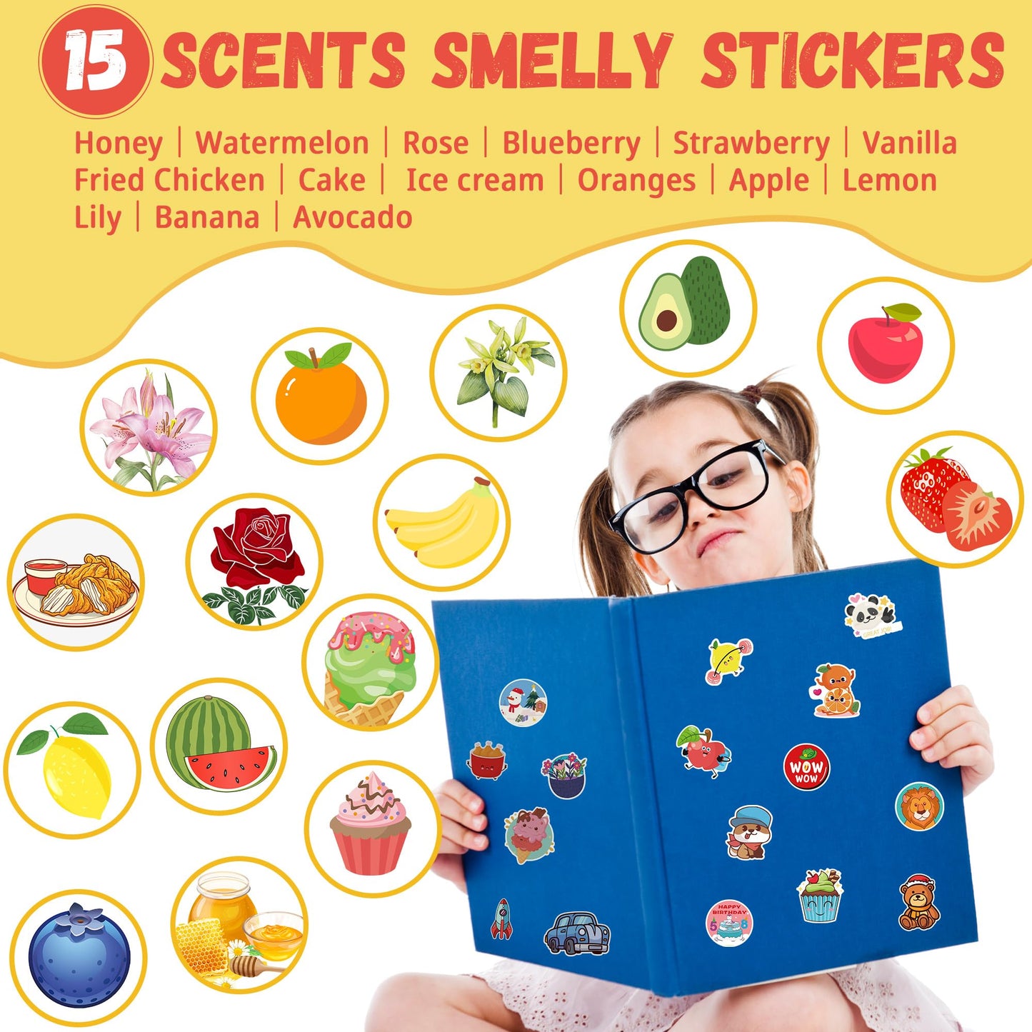 HORIECHALY Scratch and Sniff Stickers for Kids, 60 Sheets 900+ Smelly Stickers with 7 Themes, 15 Scents Scented Stickers for Tea