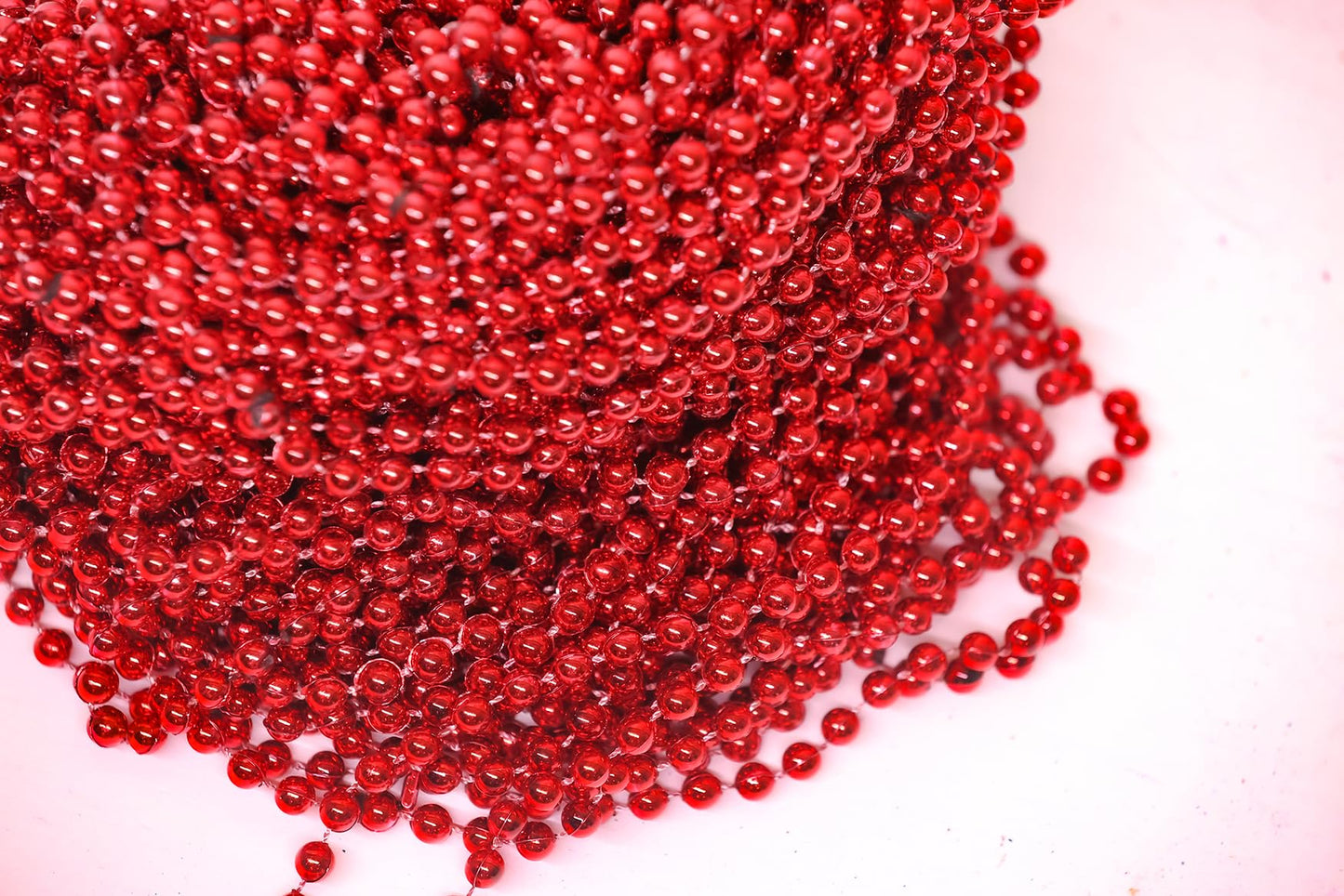 Mardi Gras Beads 33 inch 7mm, 12 Dozen, 144 Pieces, Red Necklaces with Doubloon