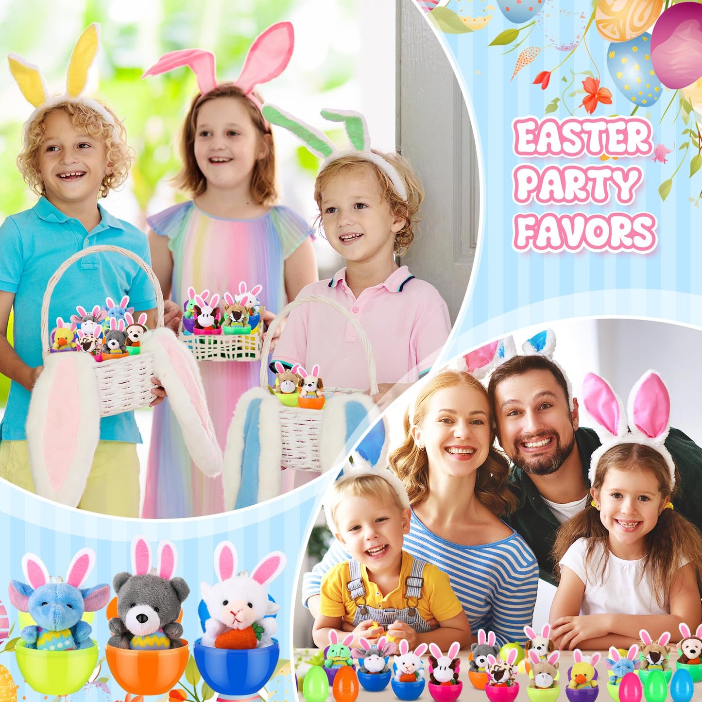 Lunmon 12 Pcs Prefilled Easter Eggs Filled with Mini Plush Animal Toys for Kids Baster Stuffer Filler Stuffed Animals with Carro