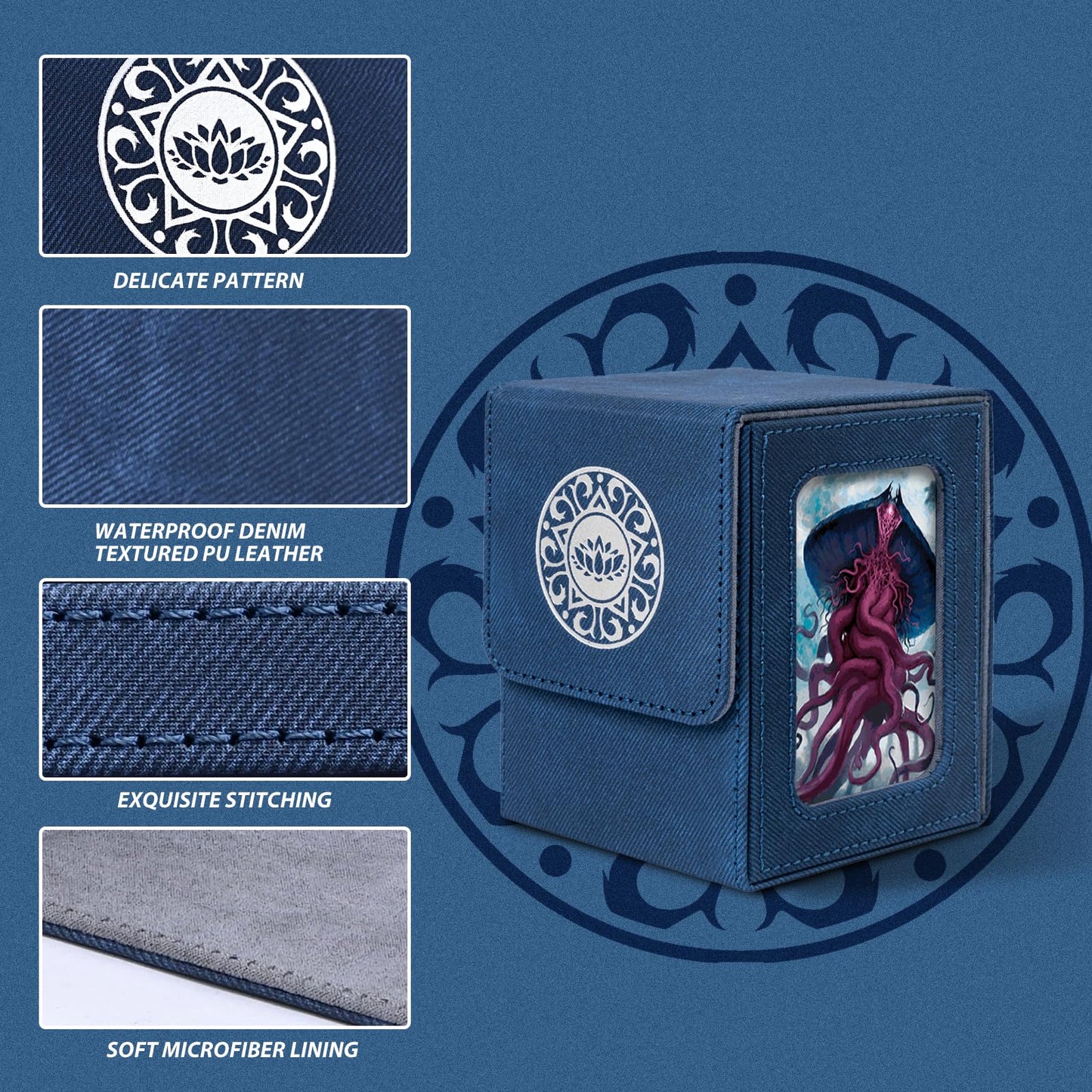 Infinity Guard Card Deck Box for MTG with Commander Display for 100+ Double Sleeved Cards  Magnetic Card Storage Box Fits for TCG Sports Trading Cards (Blue Purple&Grey)