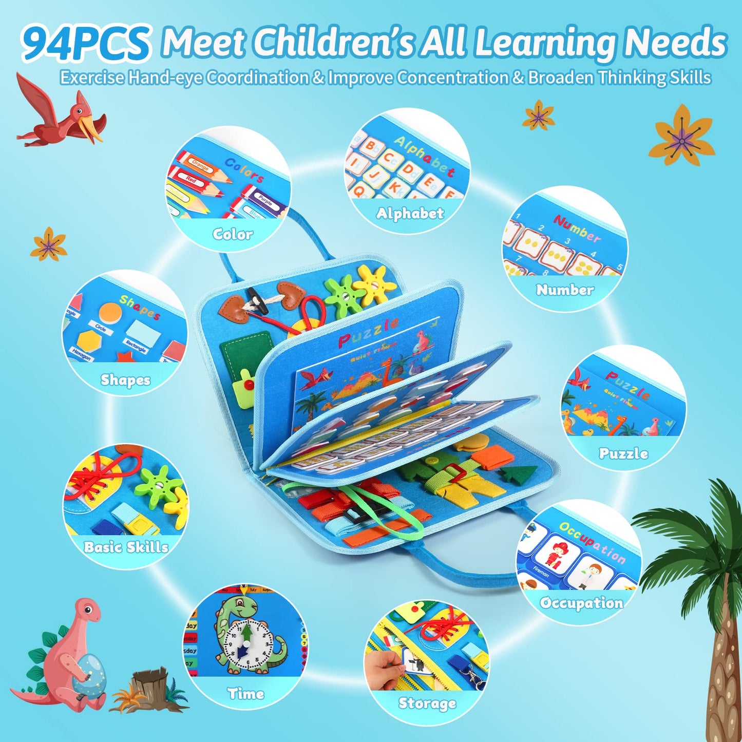 Toddler Busy Board For 1 Years Old, Montessori Learning Toys Busy Book For Toddlers 1-3 Educational Activity Basic Dress Motor S