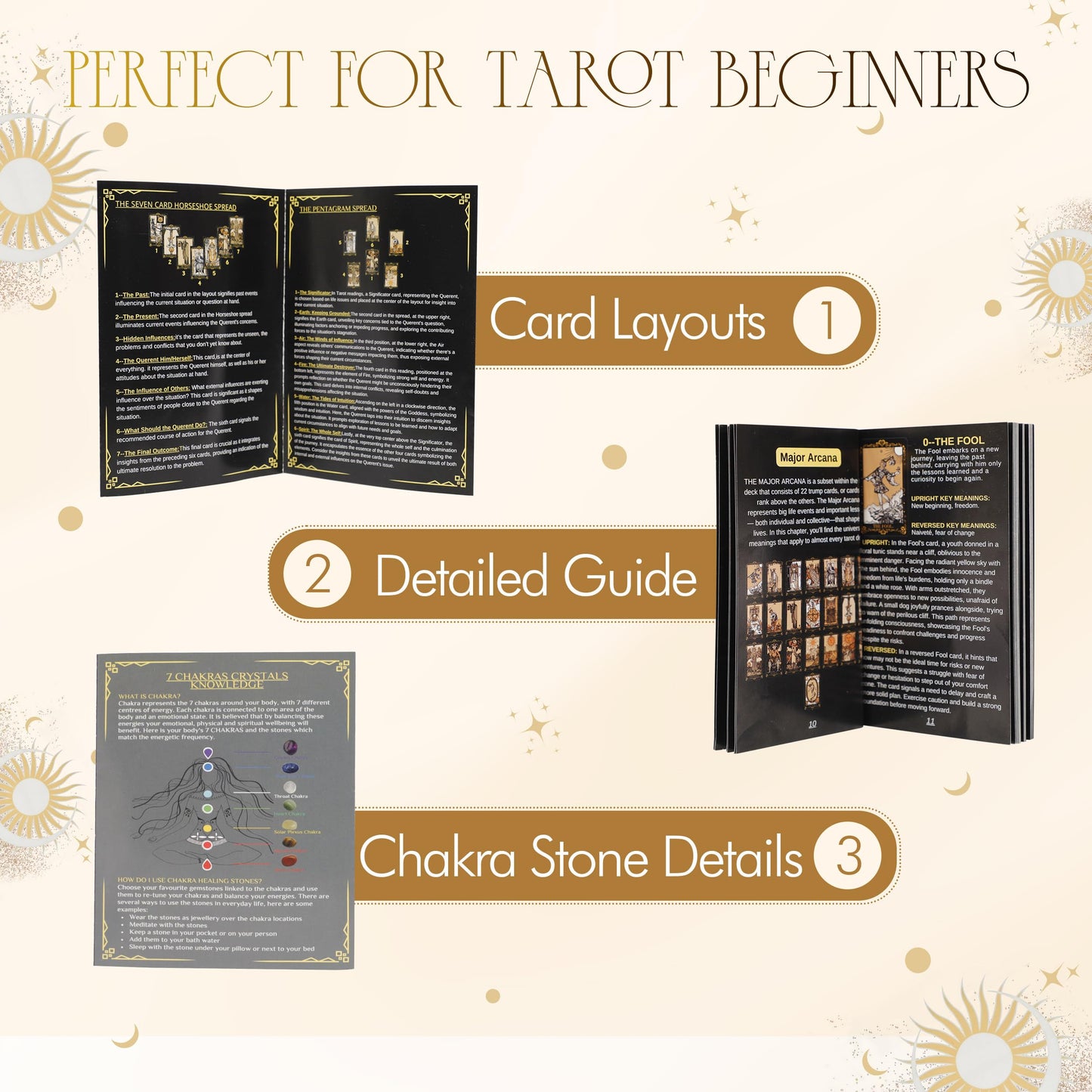 Tarot Cards With Guide Book, 78 Black Tarot Cards Set With Tarot Cloth, Chakra Stones, Tarot Bag And More, Classic Tarot Cards For Beginners Kit, Tarot Deck Fortune Telling Game