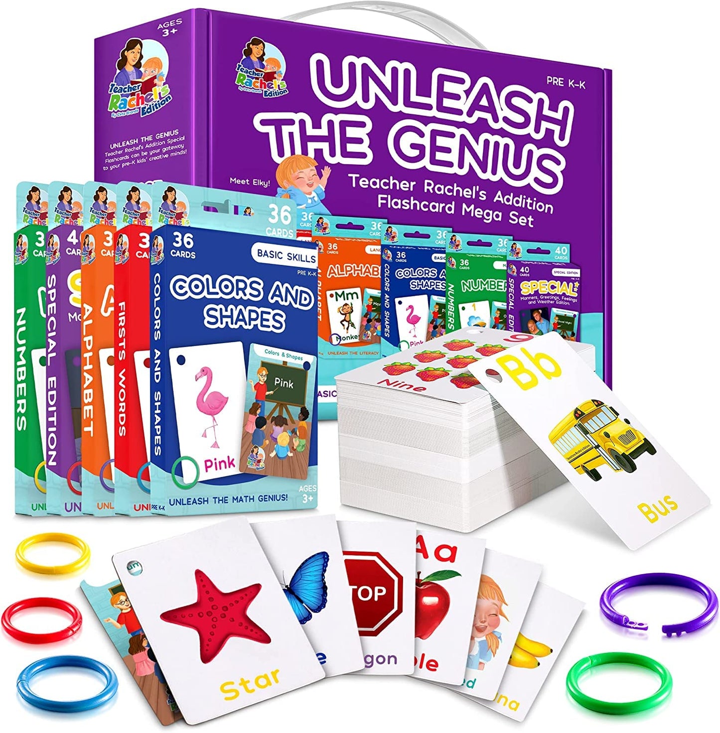 Teacher Rachel'S Educational Flash Cards For Toddlers - Set Of 5 184 Cards Pre K-K Mega Flashcards Set With First Words, Alphabe