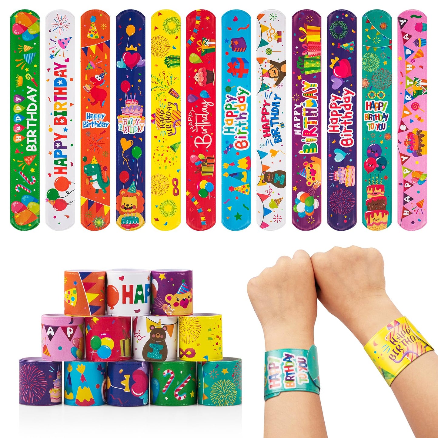 36 Pcs Happy Birthday Slap Bracelets for Kids Birthday Bracelets Bulk for classroom Snap Bracelet Party Favors Supplies for Boys